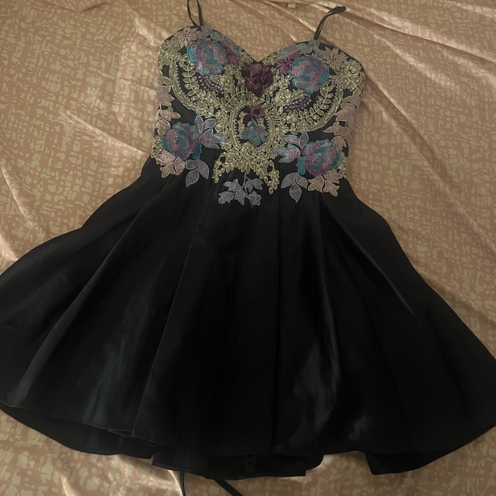 Blondie Nites Juniors Corset Back Dress, Navy Multi, Size 1